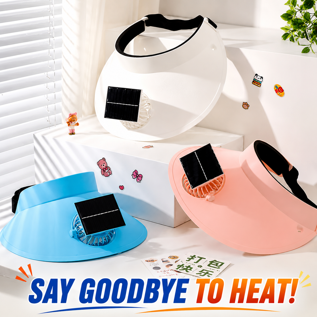 Adjustable Solar Fan Hat with Character