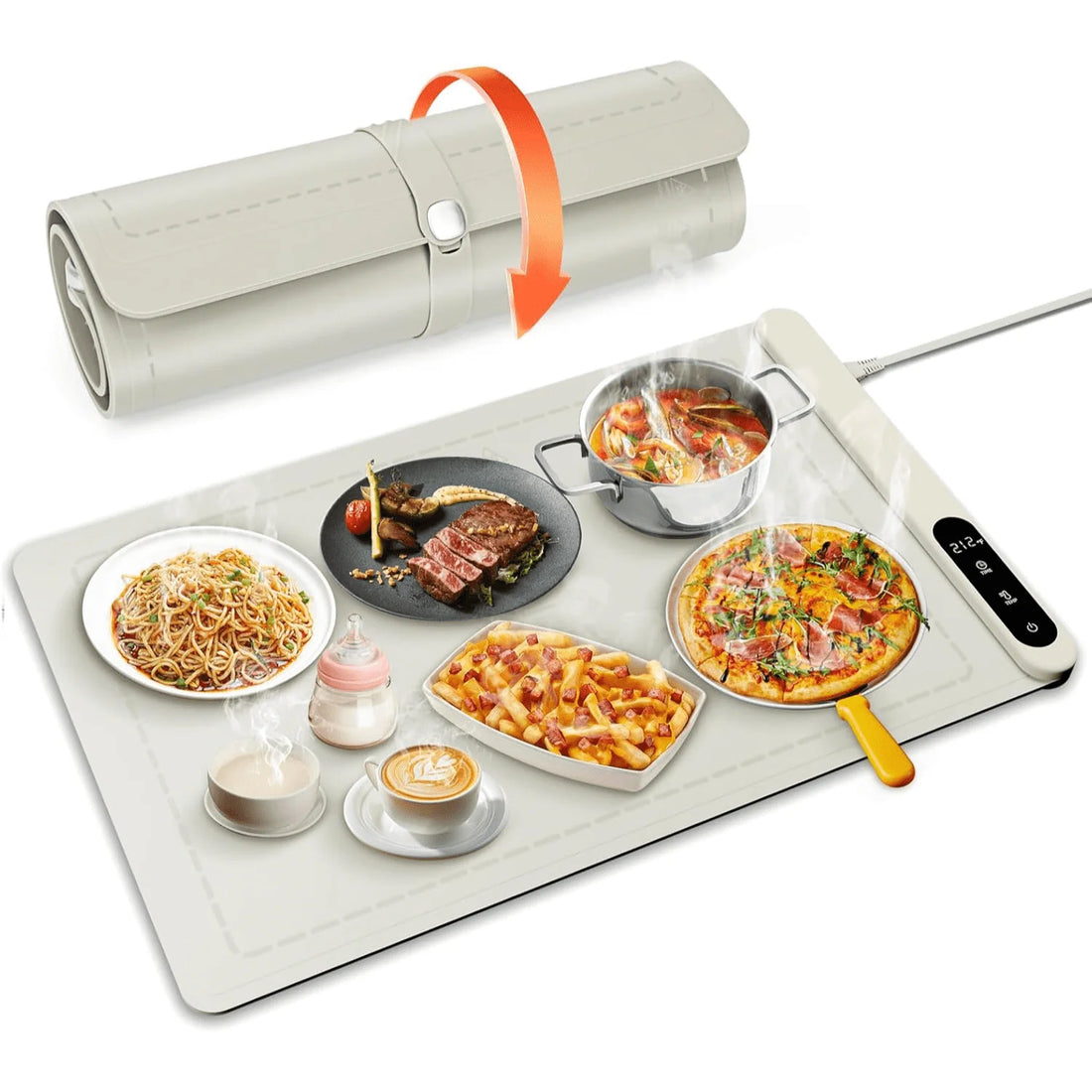Foldable Electric Food Warming Mat with 9 Adjustable Temperature Settings